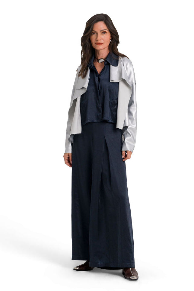 Vegan Leather Cropped Asymmetrical Jacket - Silver