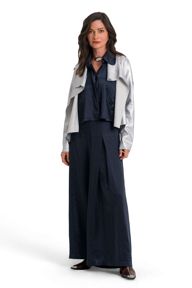 Sateen Single Pleat Pants - Midnight