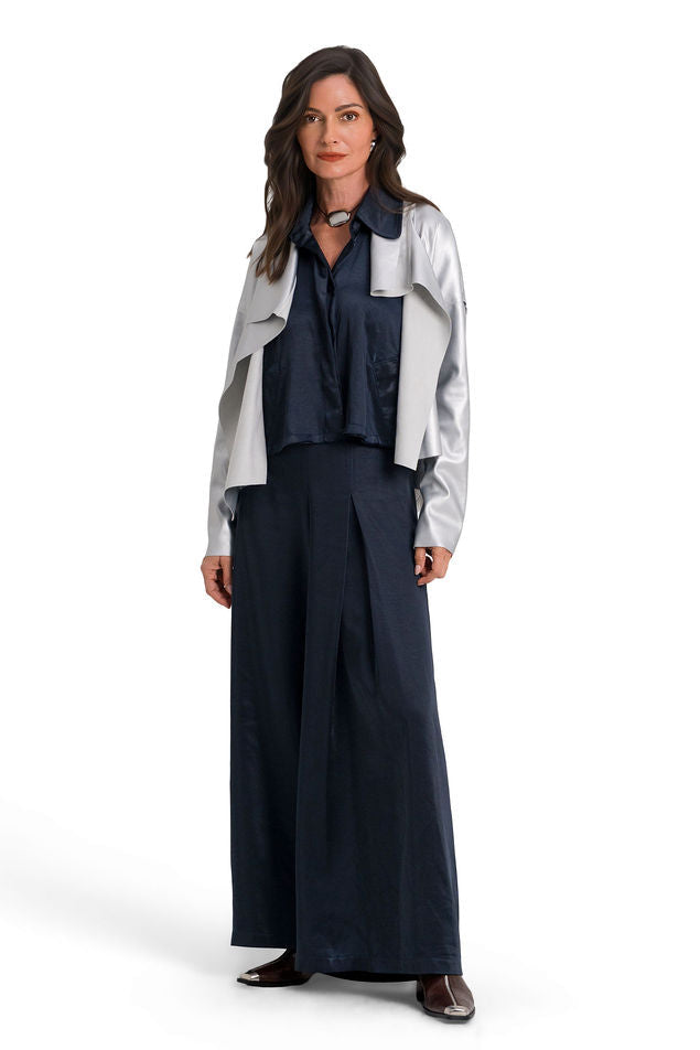 Sateen Cropped Swing Jacket - Midnight