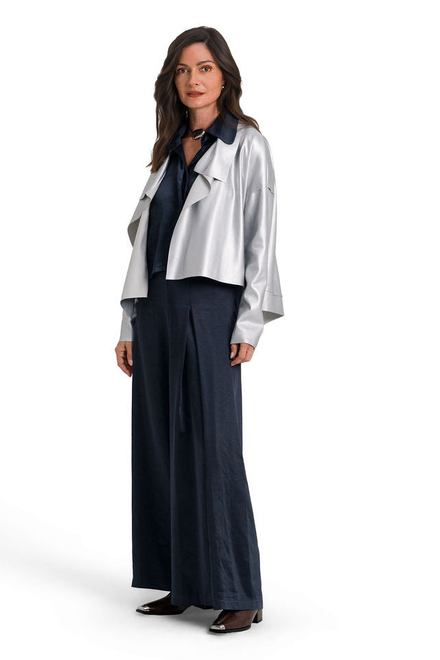 Sateen Cropped Swing Jacket - Midnight