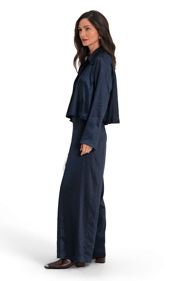 Sateen Single Pleat Pants - Midnight
