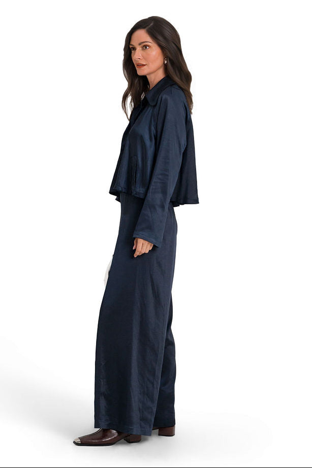 Sateen Cropped Swing Jacket - Midnight