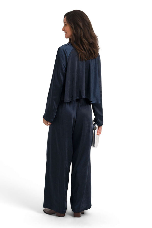 Sateen Single Pleat Pants - Midnight