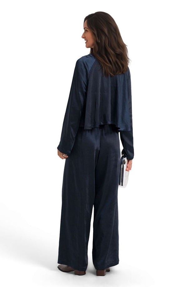 Sateen Cropped Swing Jacket - Midnight