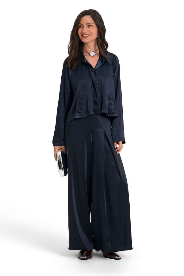 Sateen Single Pleat Pants - Midnight