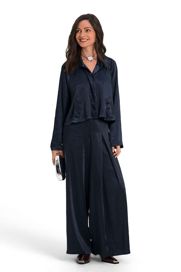 Sateen Cropped Swing Jacket - Midnight
