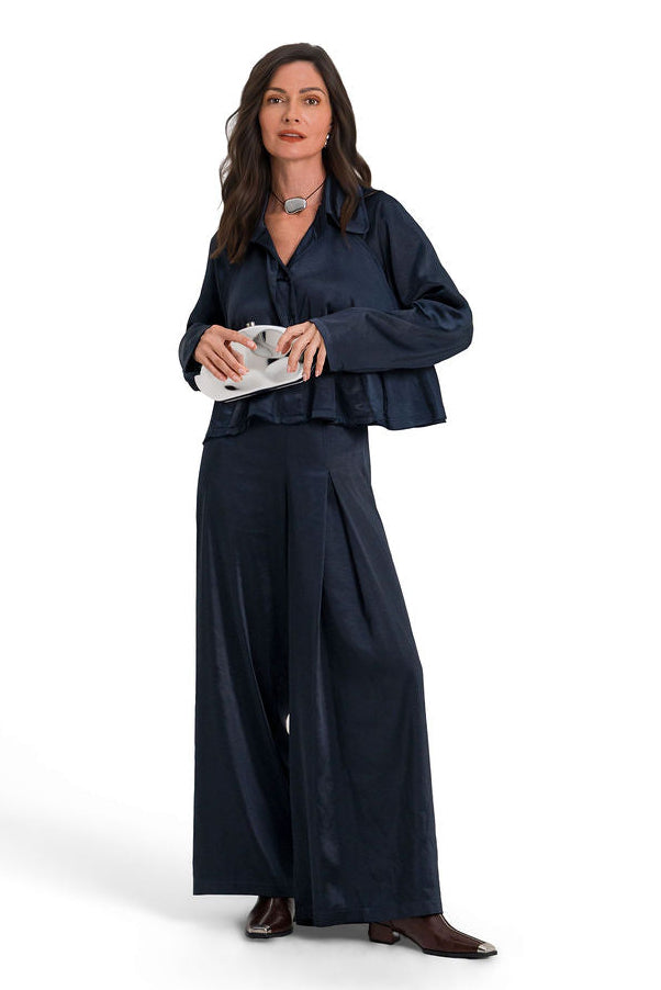 Sateen Single Pleat Pants - Midnight