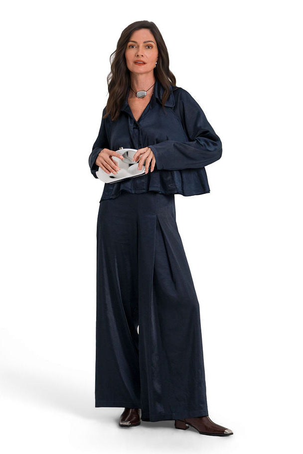 Sateen Cropped Swing Jacket - Midnight