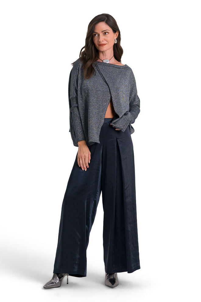 Sateen Single Pleat Pants - Midnight