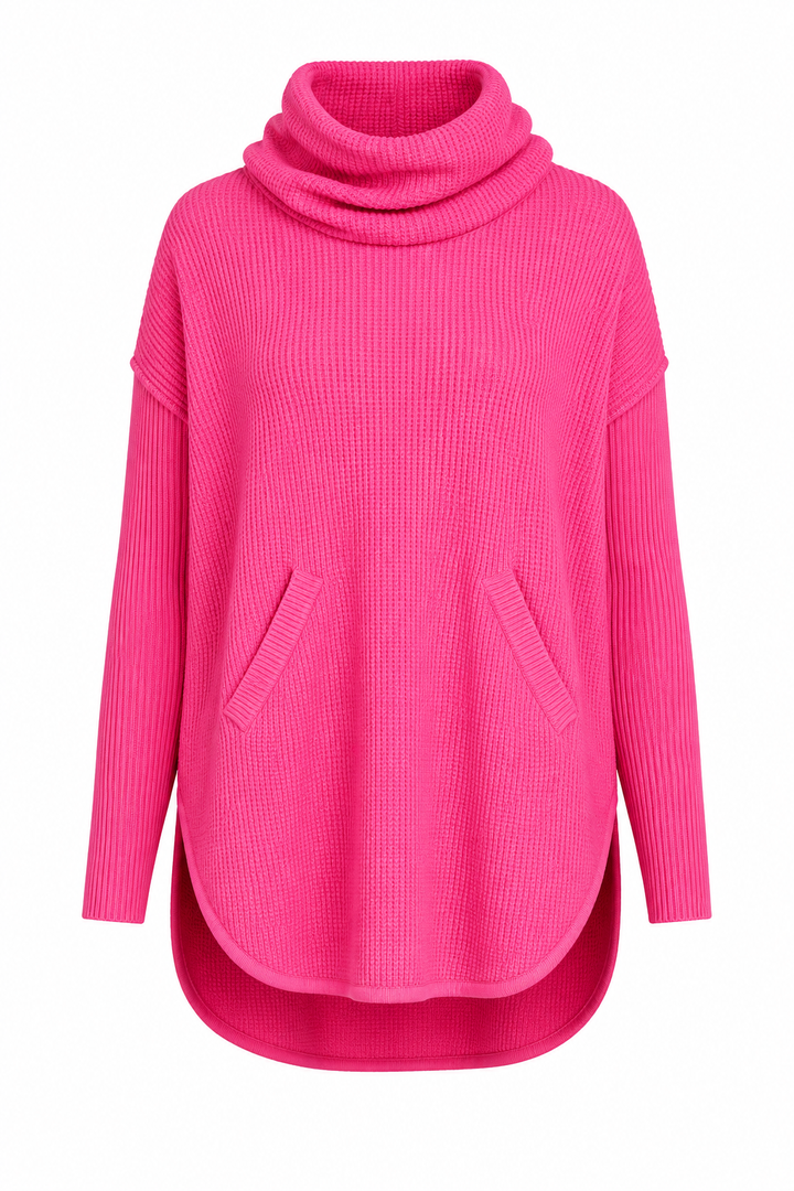 Pima Cotton Waffle Cowl Sweater - Punch