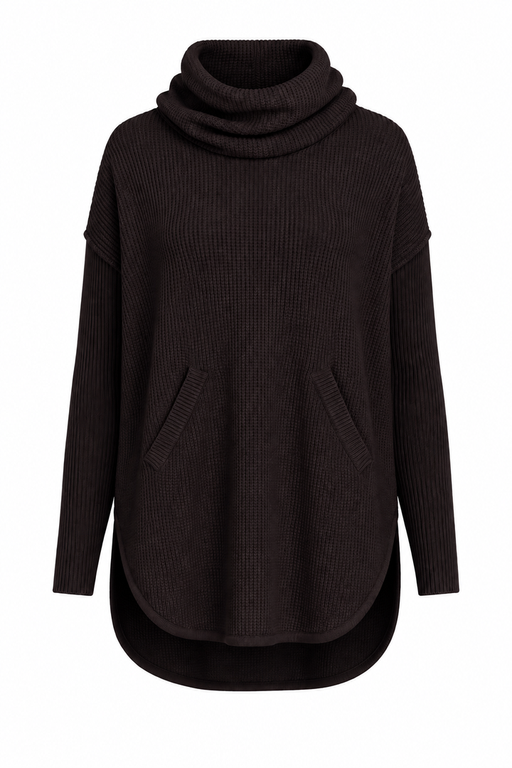 Pima Cotton Waffle Cowl Sweater - Raisin