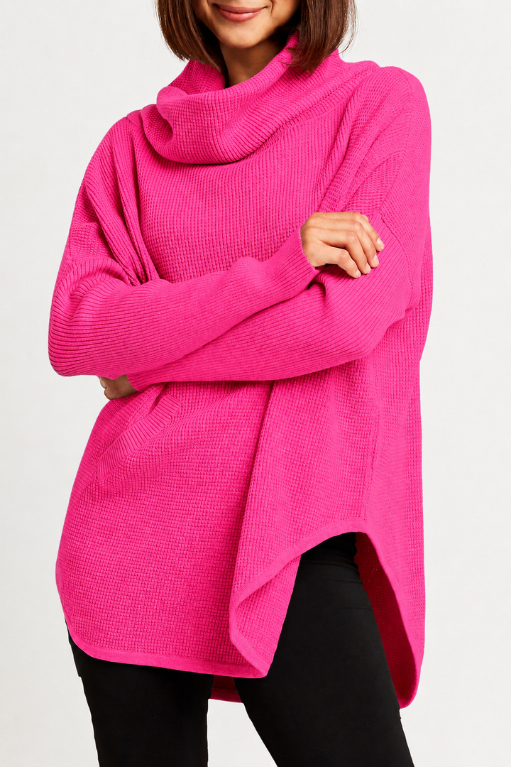 Pima Cotton Waffle Cowl Sweater - Punch