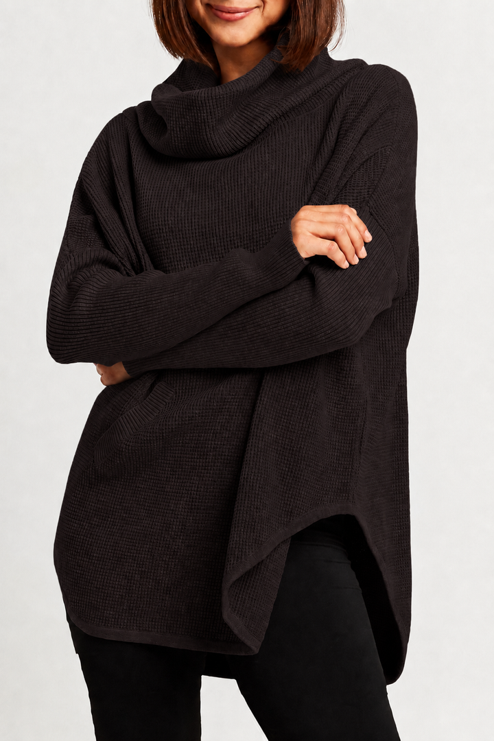 Pima Cotton Waffle Cowl Sweater - Raisin