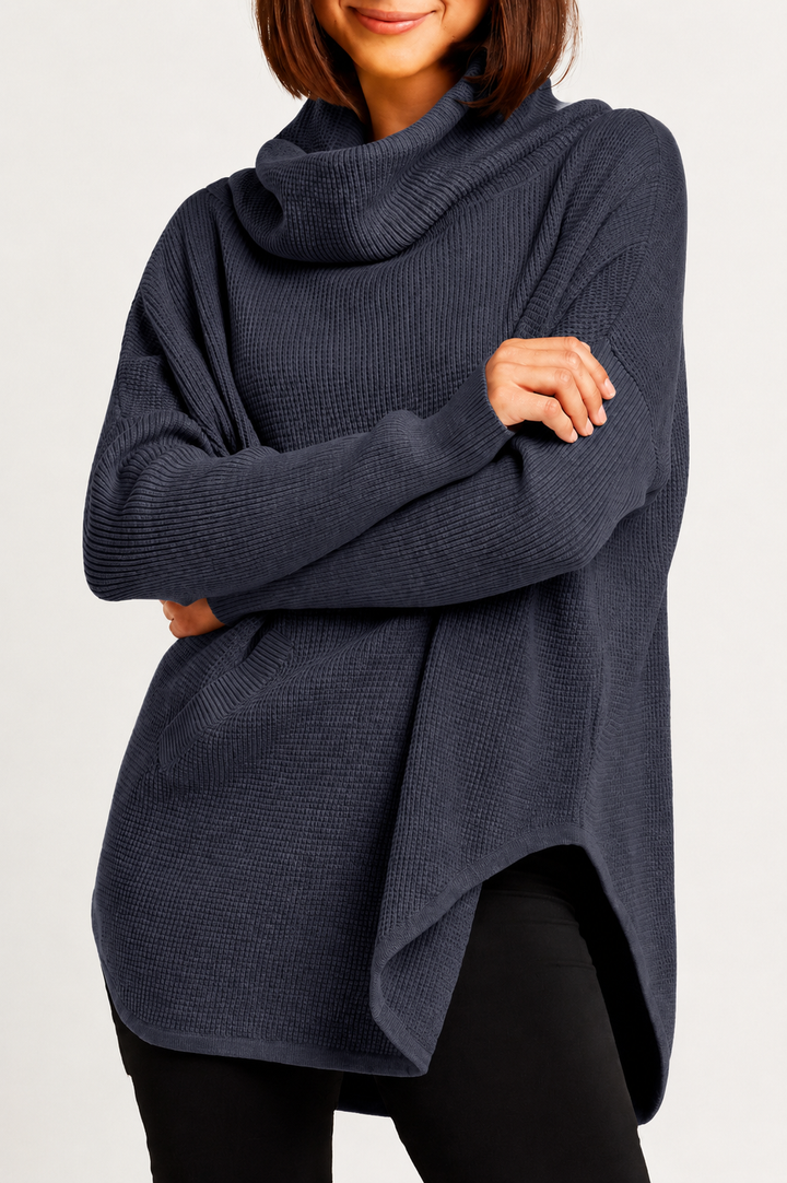 Pima Cotton Waffle Cowl Sweater - Storm