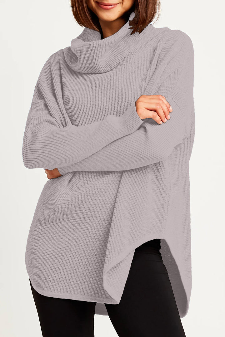 Pima Cotton Waffle Cowl Sweater - Titanium
