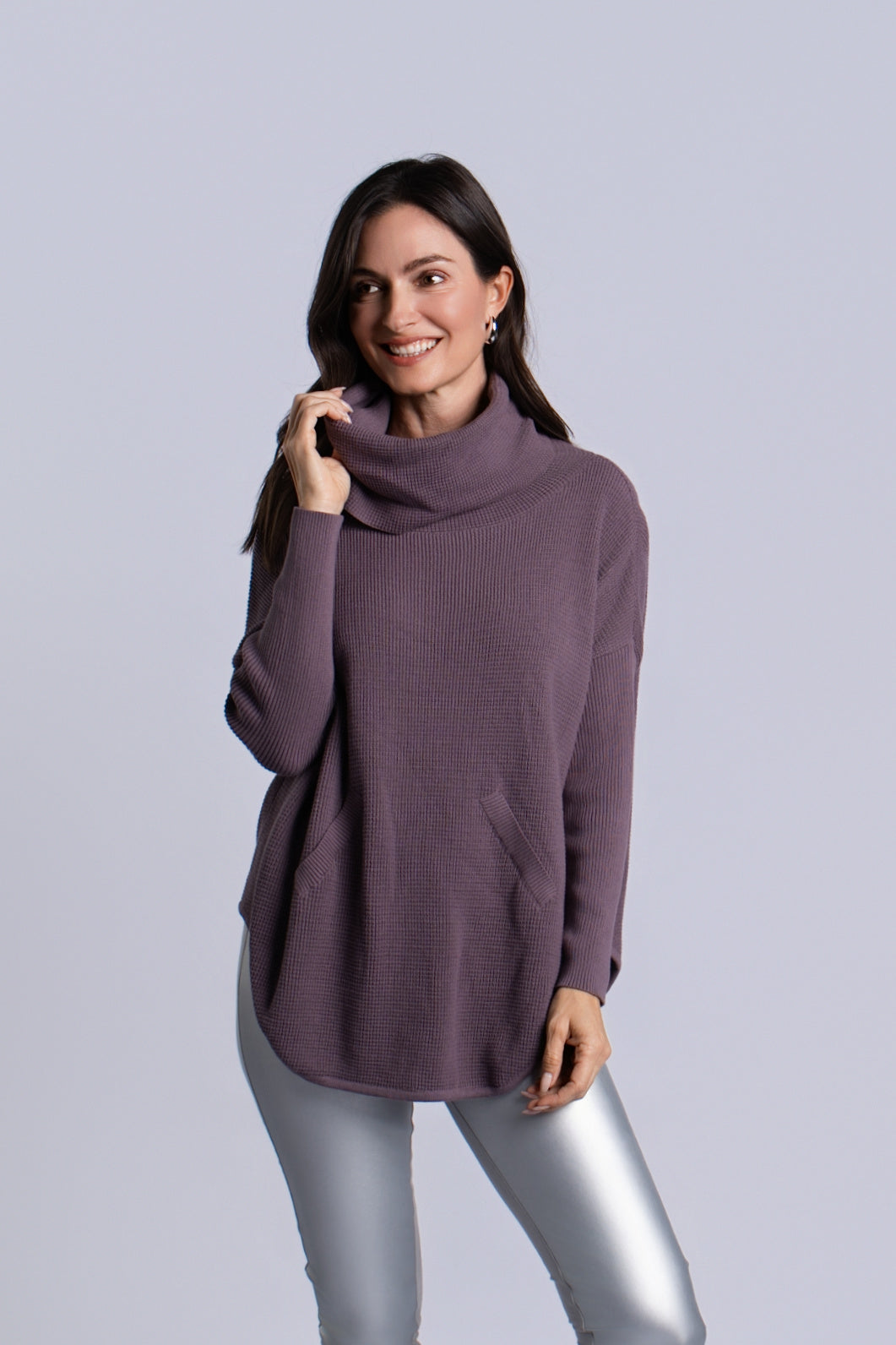 Pima Cotton Waffle Cowl Sweater - Amethyst