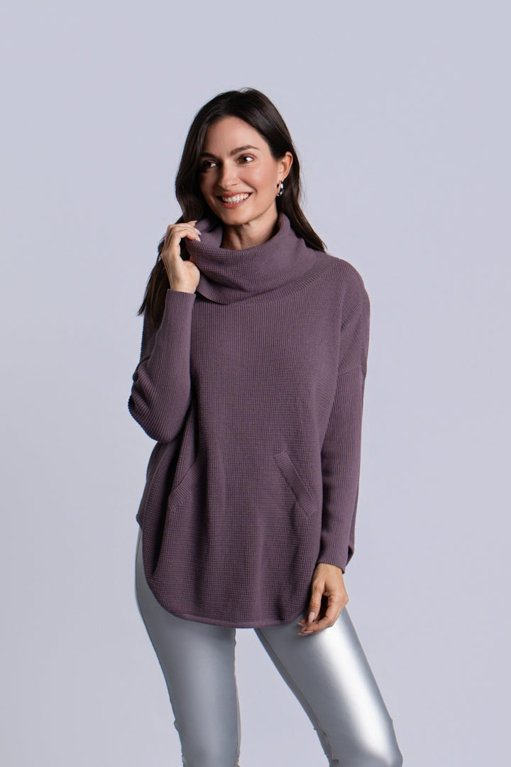Pima Cotton Waffle Cowl Sweater - Amethyst