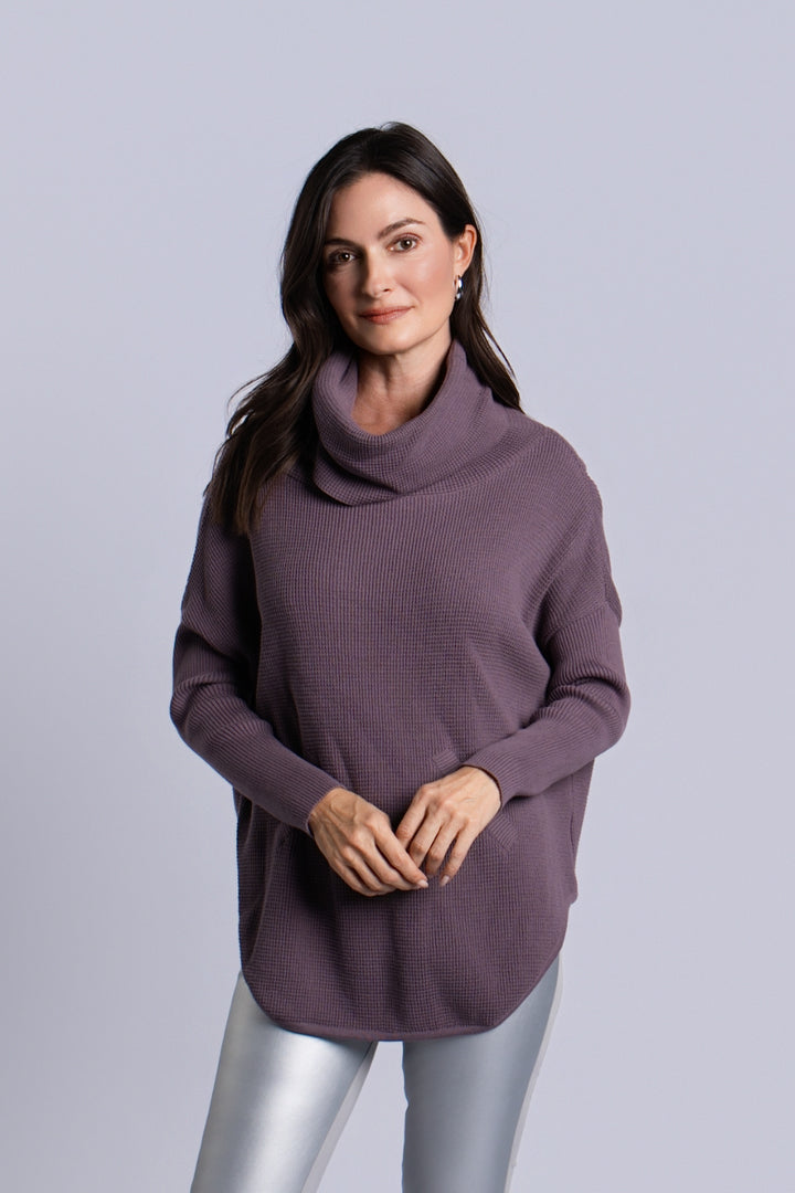 Pima Cotton Waffle Cowl Sweater - Amethyst