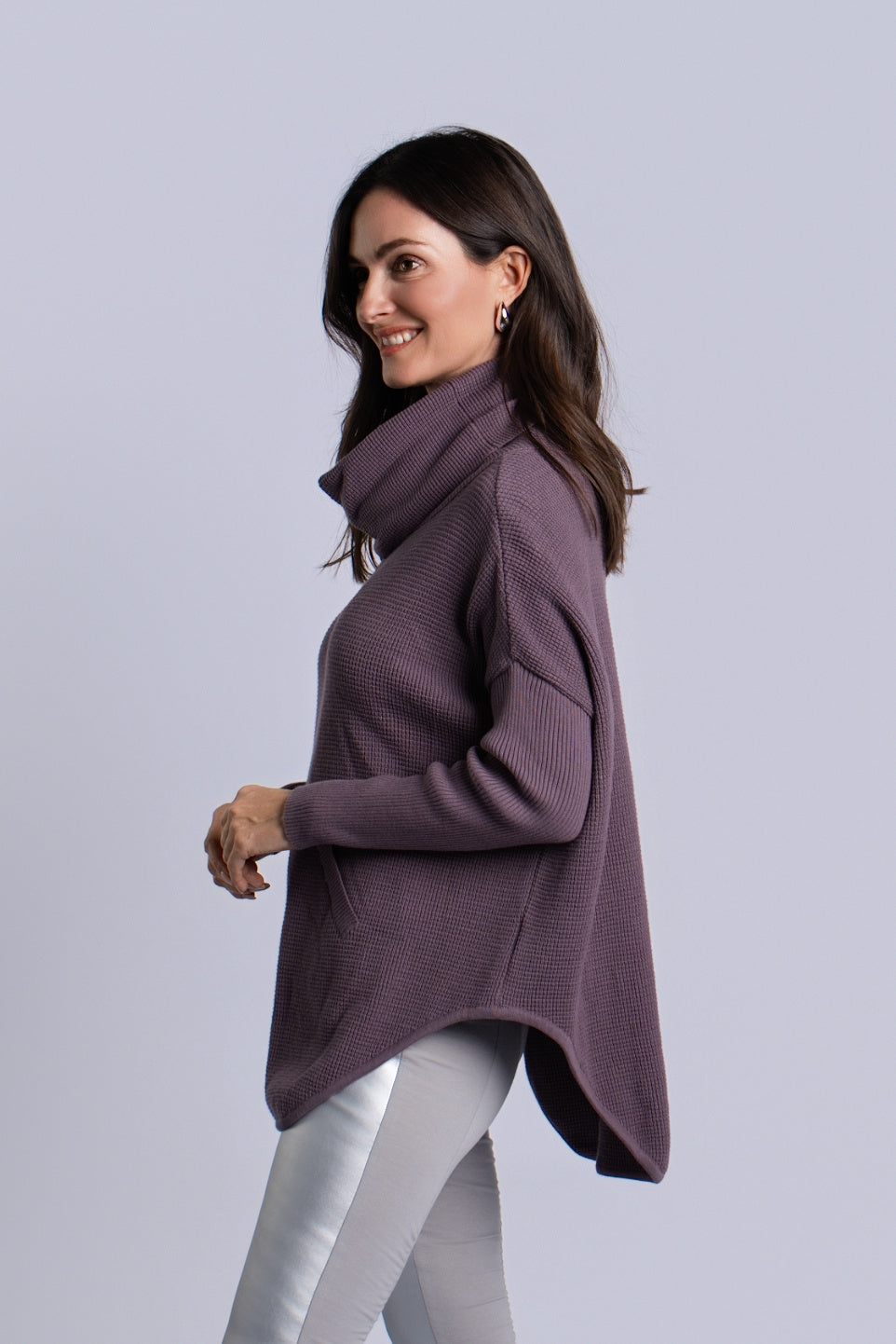 Pima Cotton Waffle Cowl Sweater - Amethyst