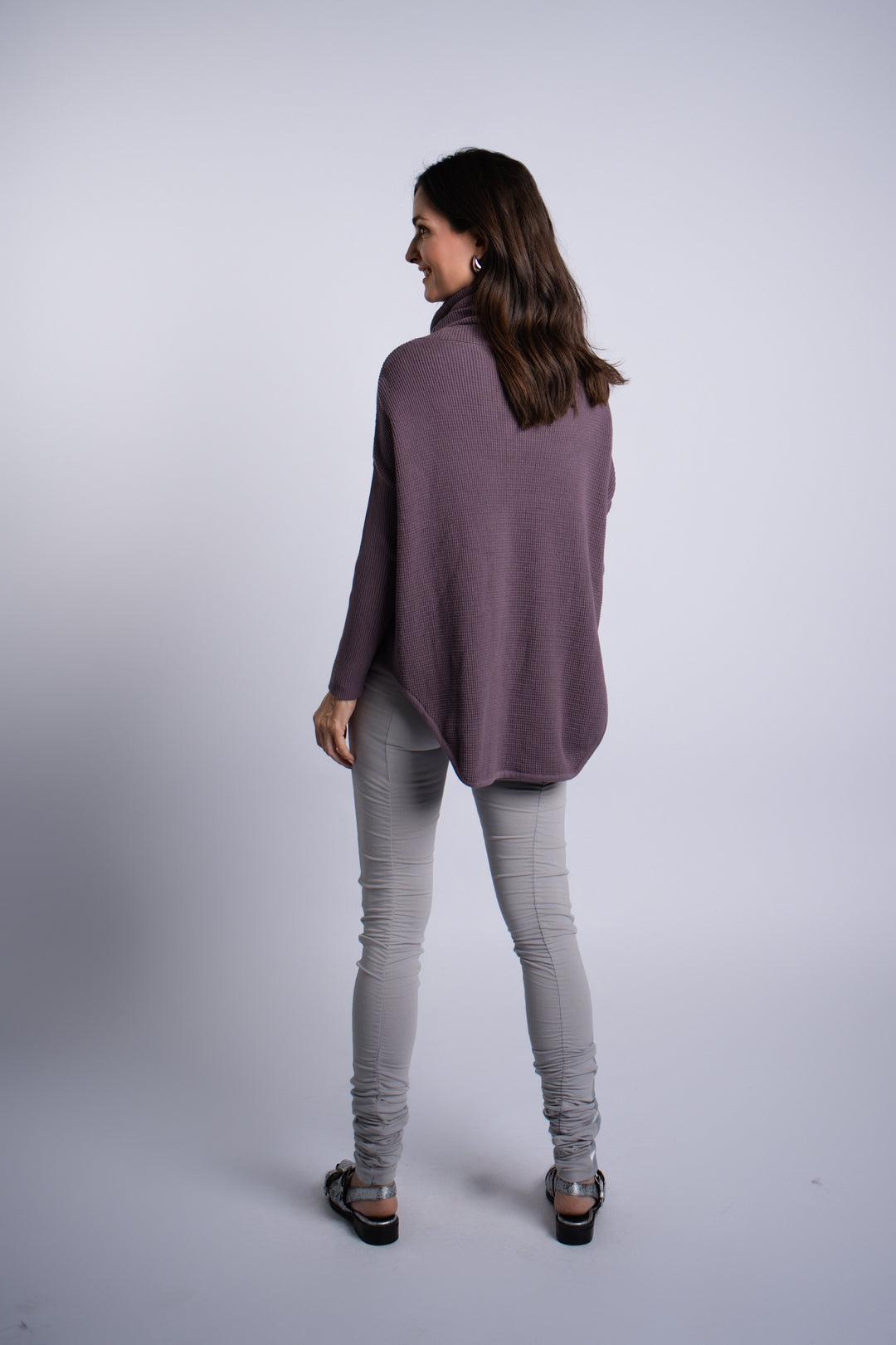 Pima Cotton Waffle Cowl Sweater - Amethyst