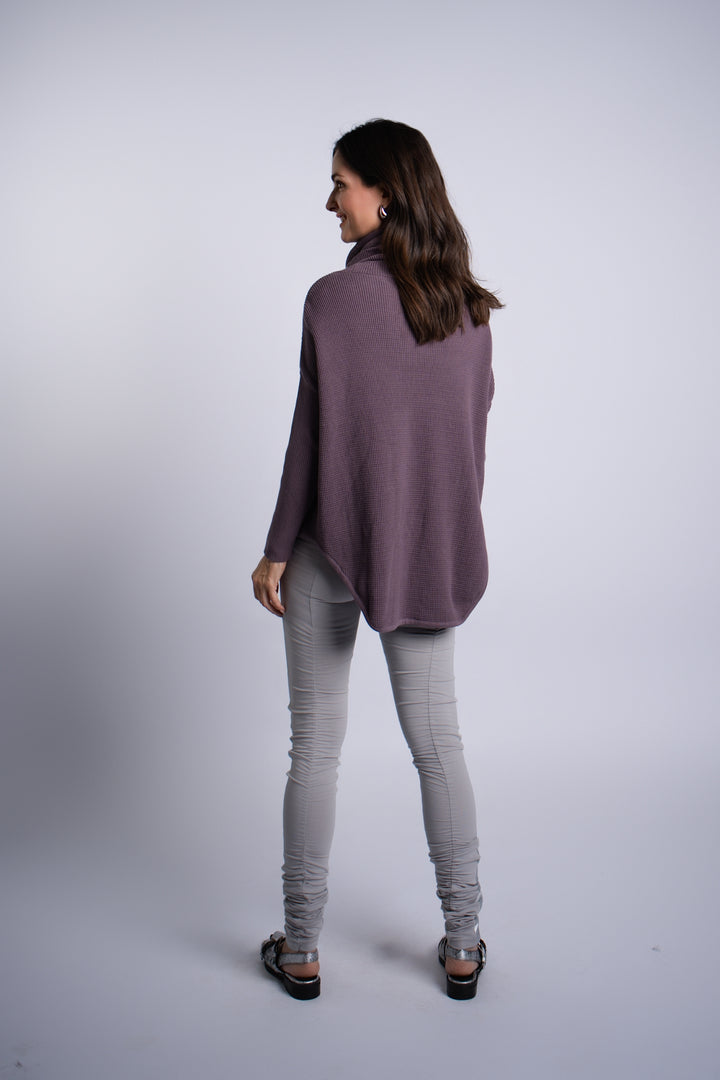 Pima Cotton Waffle Cowl Sweater - Amethyst