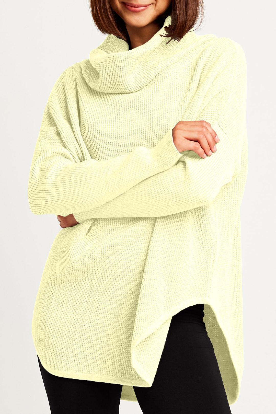 Pima Cotton Waffle Cowl Sweater - Citron