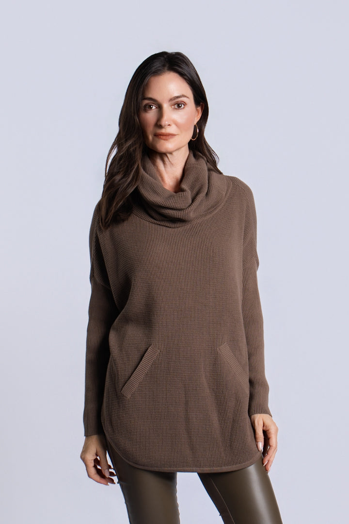 Pima Cotton Waffle Cowl Sweater - Turtle