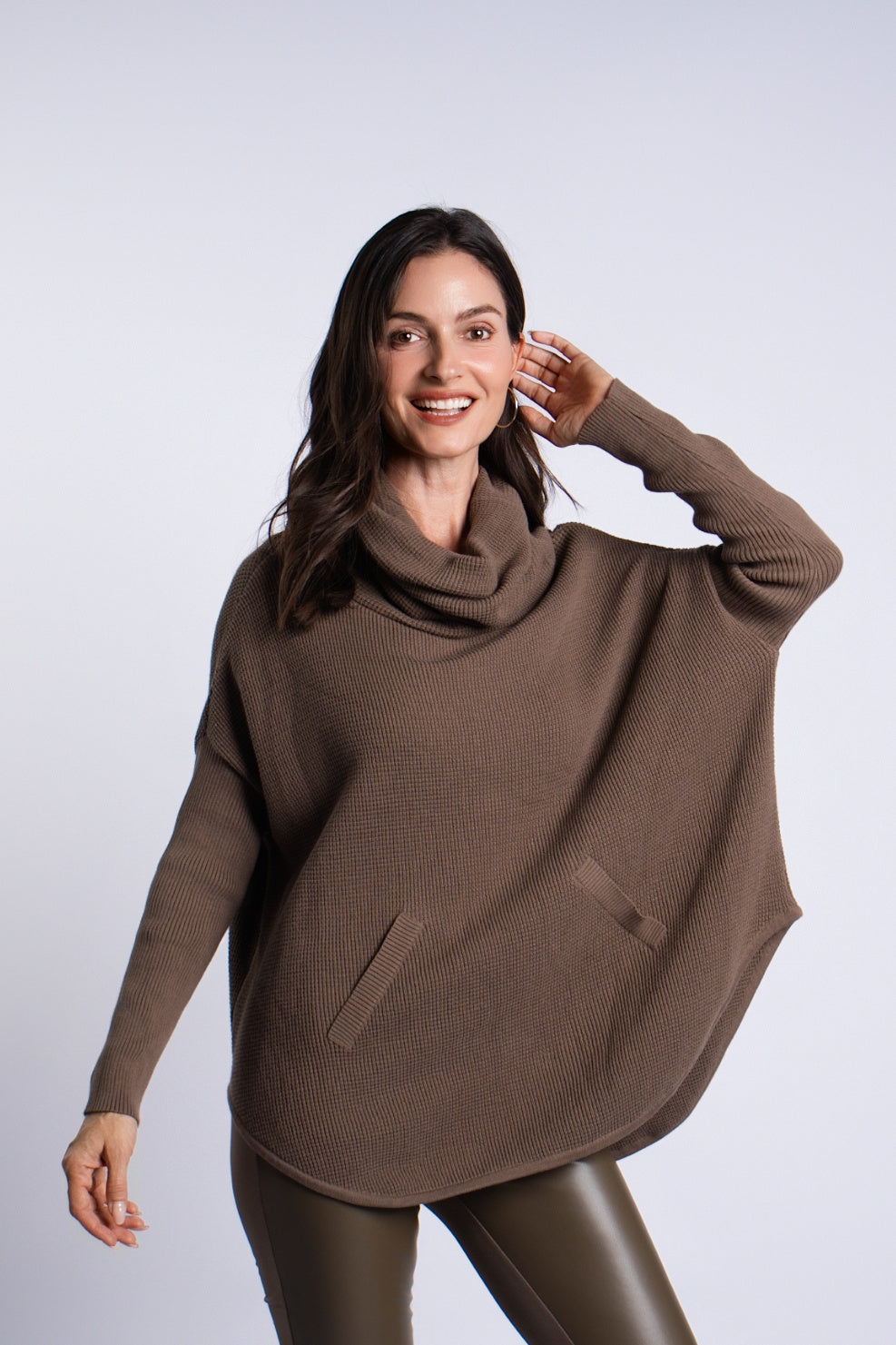 Pima Cotton Waffle Cowl Sweater - Turtle
