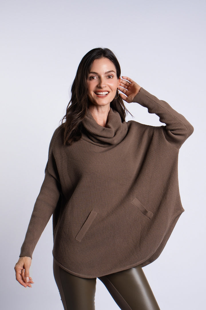 Pima Cotton Waffle Cowl Sweater - Turtle