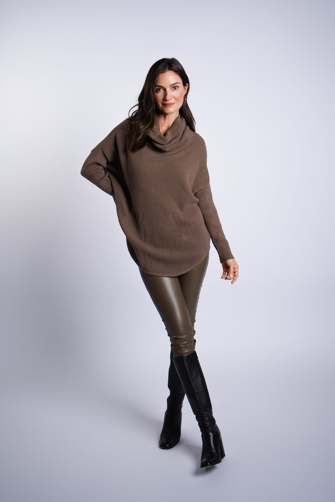Pima Cotton Waffle Cowl Sweater - Turtle