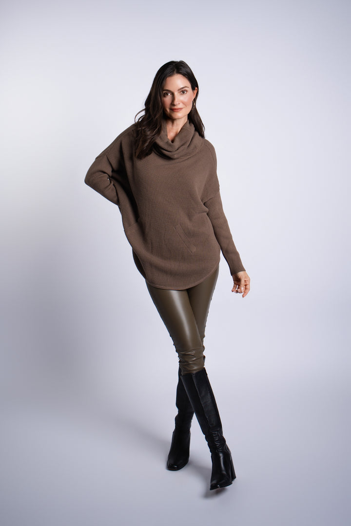Pima Cotton Waffle Cowl Sweater - Turtle