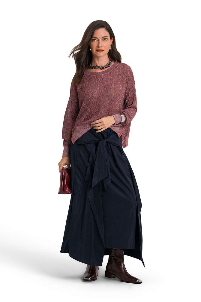Pima Cotton Metallic Mini Seed Stitch Sweater - Henna/Silver