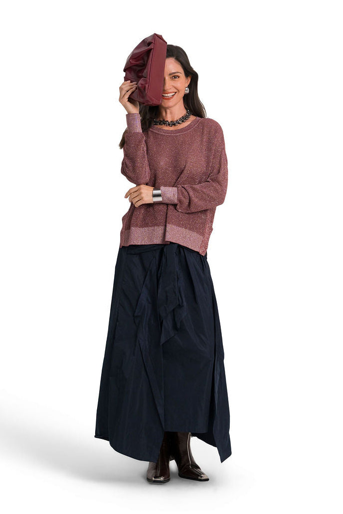 Pima Cotton Metallic Mini Seed Stitch Sweater - Henna/Silver