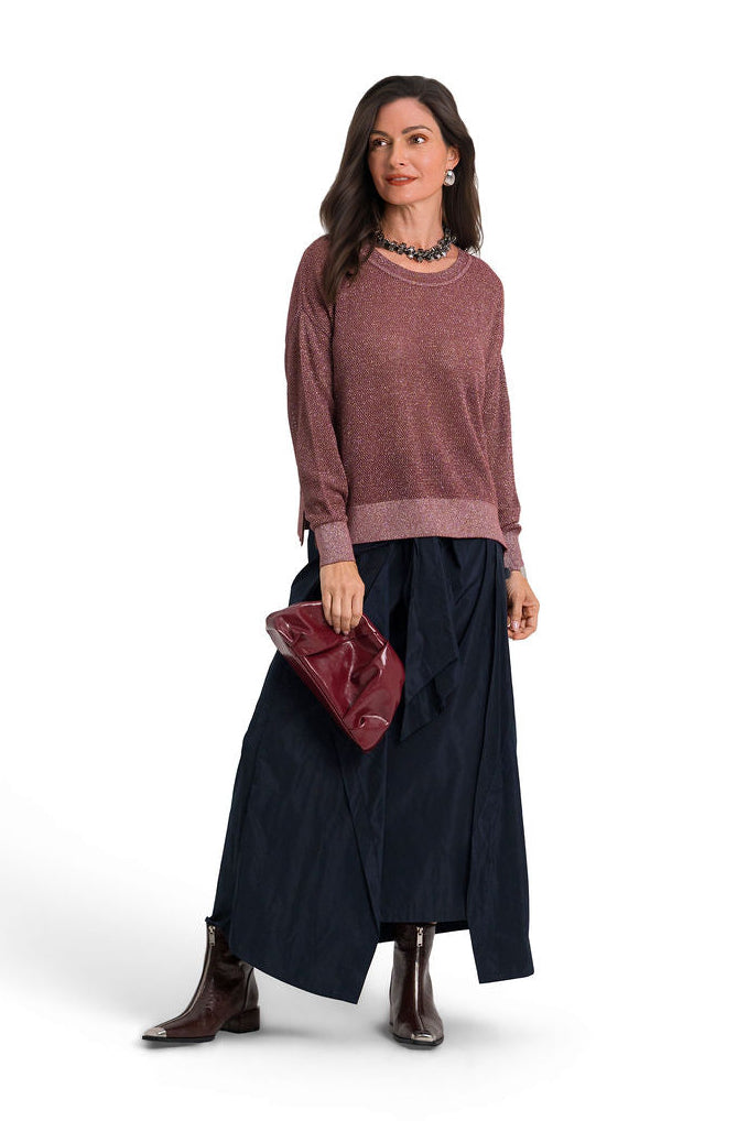 Pima Cotton Metallic Mini Seed Stitch Sweater - Henna/Silver