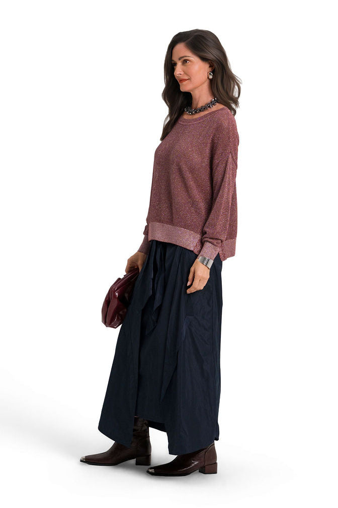 Pima Cotton Metallic Mini Seed Stitch Sweater - Henna/Silver