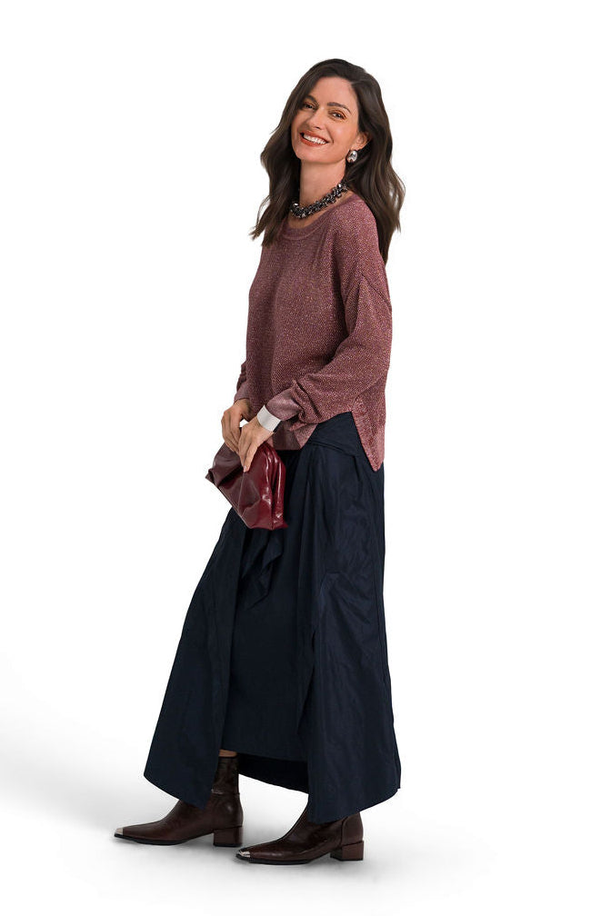 Pima Cotton Metallic Mini Seed Stitch Sweater - Henna/Silver