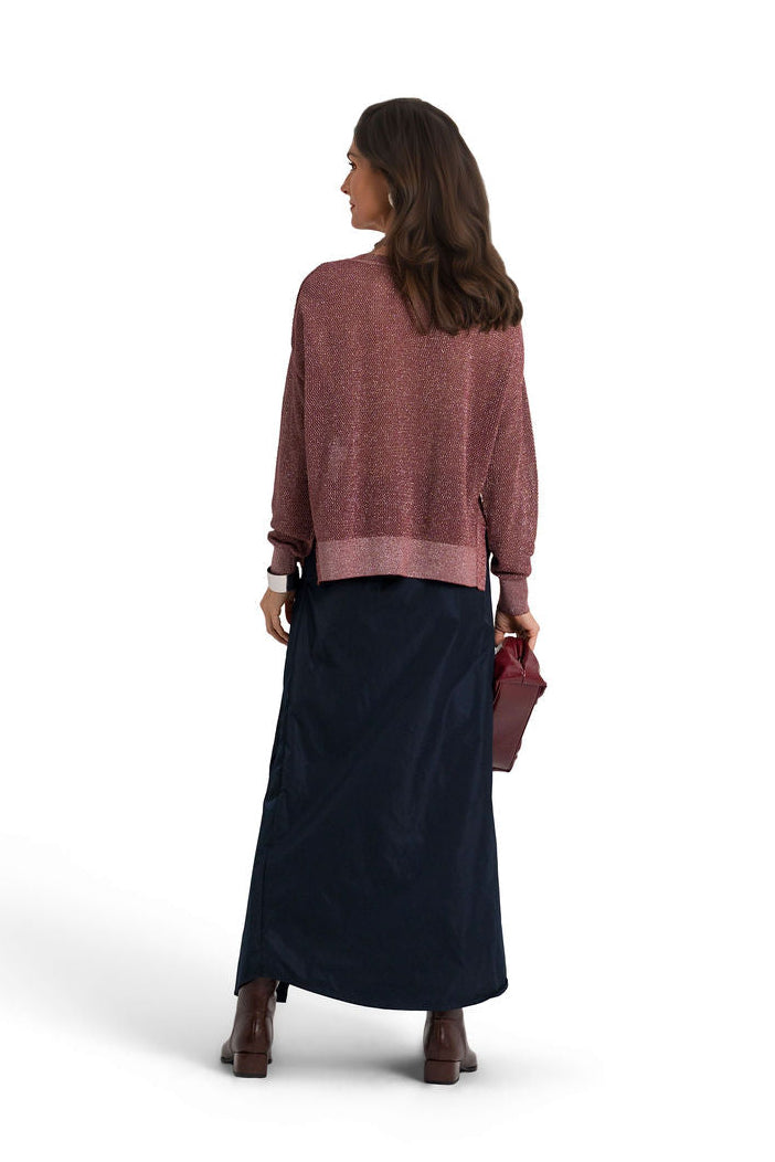Pima Cotton Metallic Mini Seed Stitch Sweater - Henna/Silver