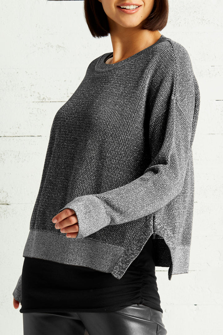 Pima Cotton Metallic Mini Seed Stitch - Black/Silver