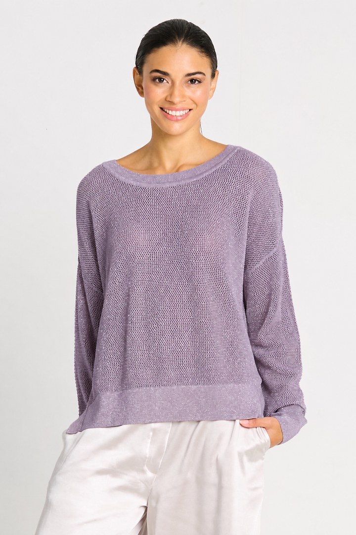Pima Cotton Metallic Mini Seed Stitch - Thistle/Silver