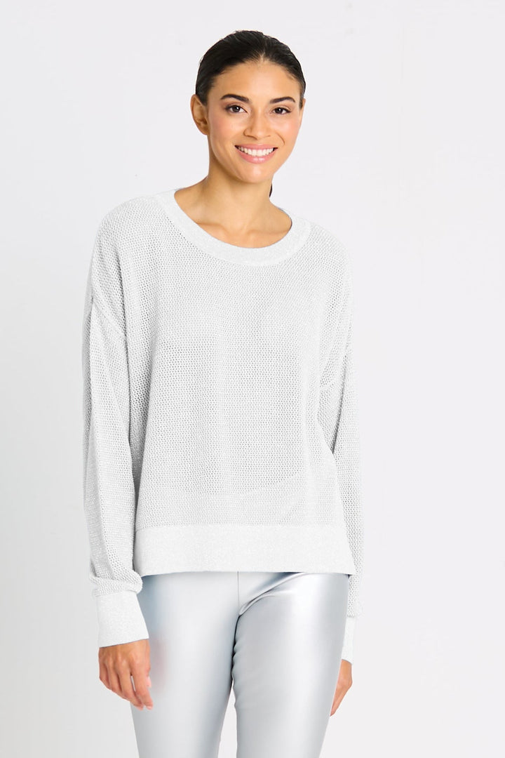Pima Cotton Metallic Mini Seed Stitch - White/Silver