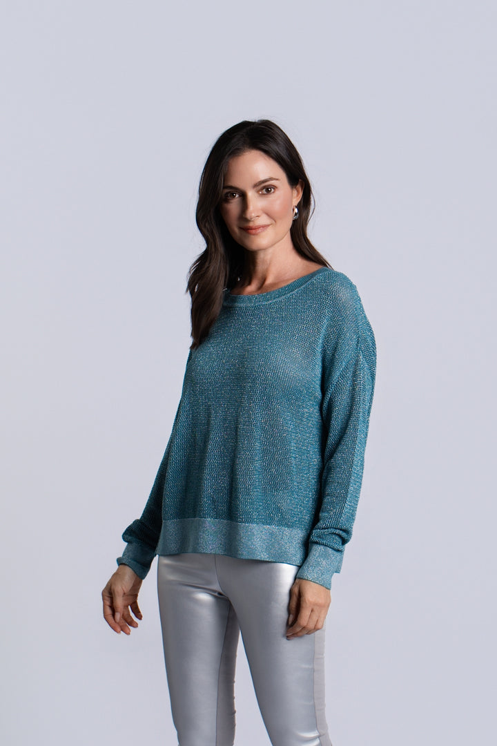 Women's Pima Cotton Metallic Mini Seed Stitch sweater in Galaxy/Silver by PLANET, alternate view 3