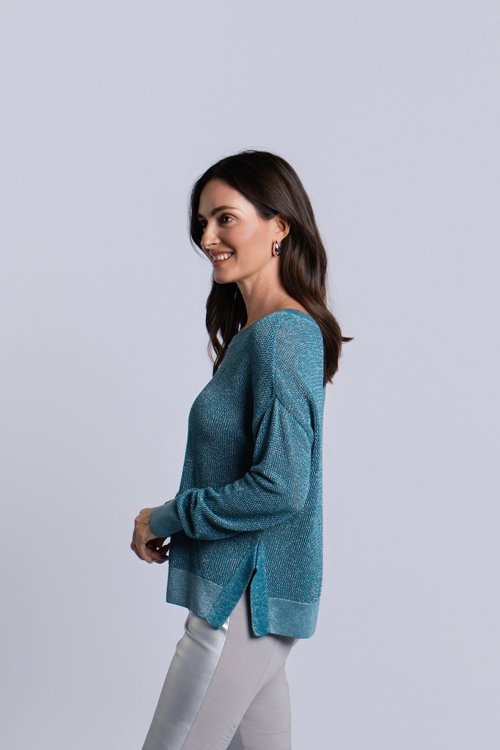Women's Pima Cotton Metallic Mini Seed Stitch sweater in Galaxy/Silver by PLANET, alternate view 2