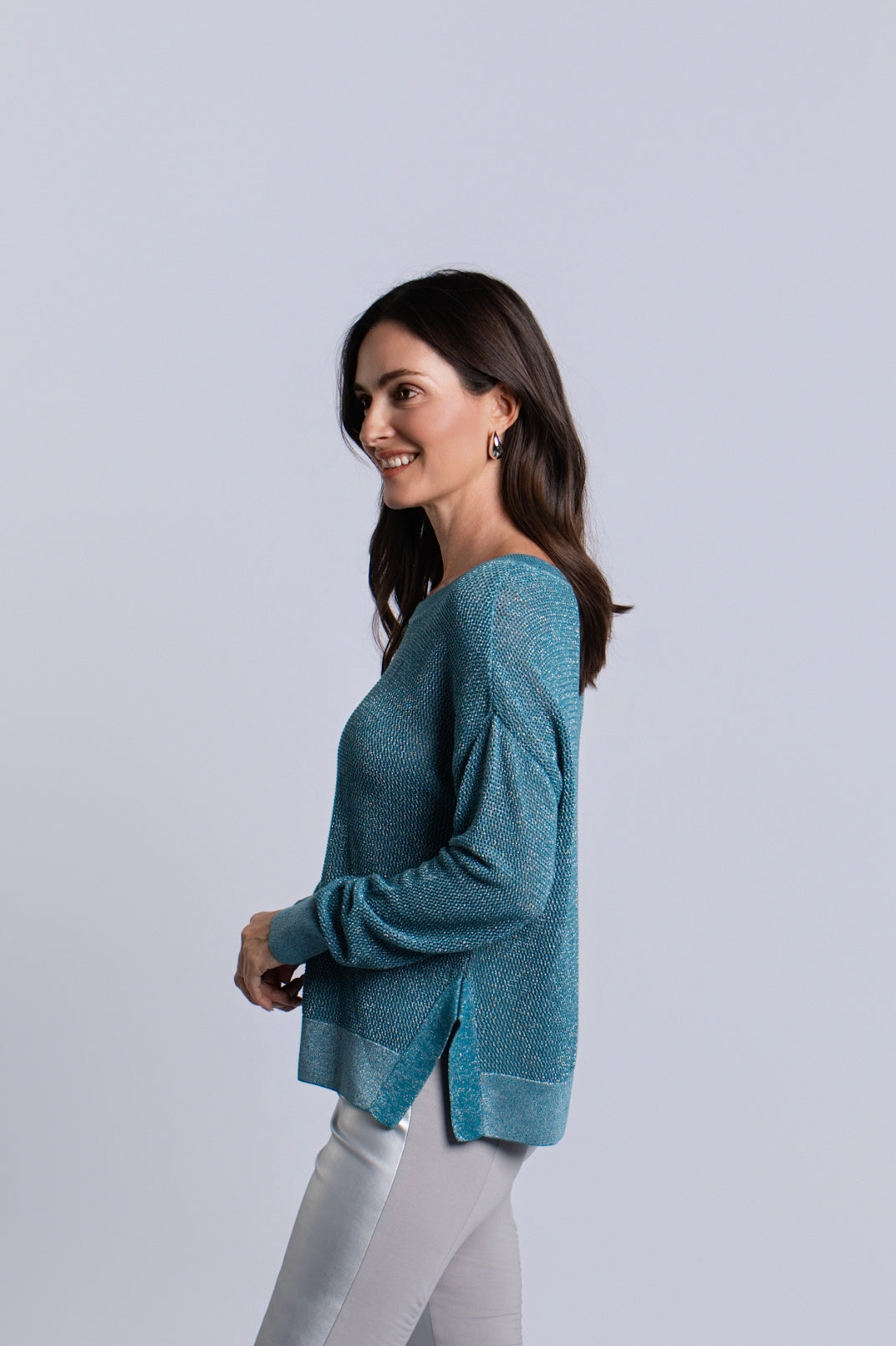 Women's Pima Cotton Metallic Mini Seed Stitch sweater in Galaxy/Silver by PLANET, alternate view 2
