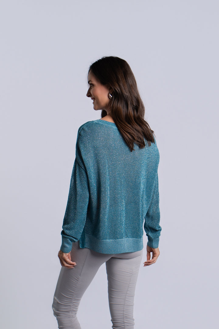 Women's Pima Cotton Metallic Mini Seed Stitch sweater in Galaxy/Silver by PLANET, alternate view 4