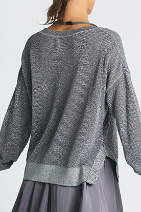 Pima Cotton Metallic Mini Seed Stitch - Titanium Silver