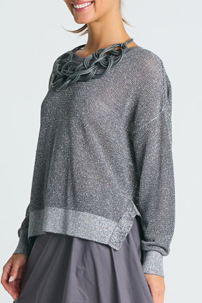 Pima Cotton Metallic Mini Seed Stitch - Titanium Silver