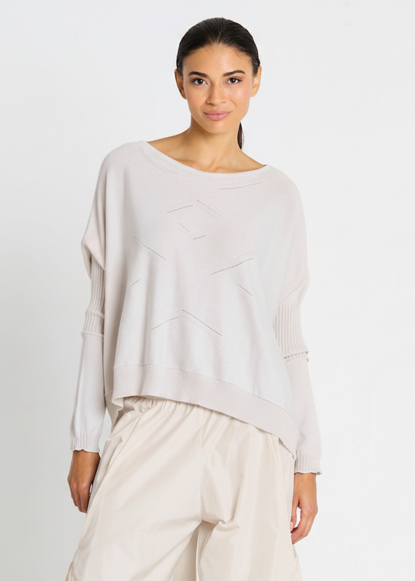 Pima Cotton Stitches Boatneck Sweater - Putty