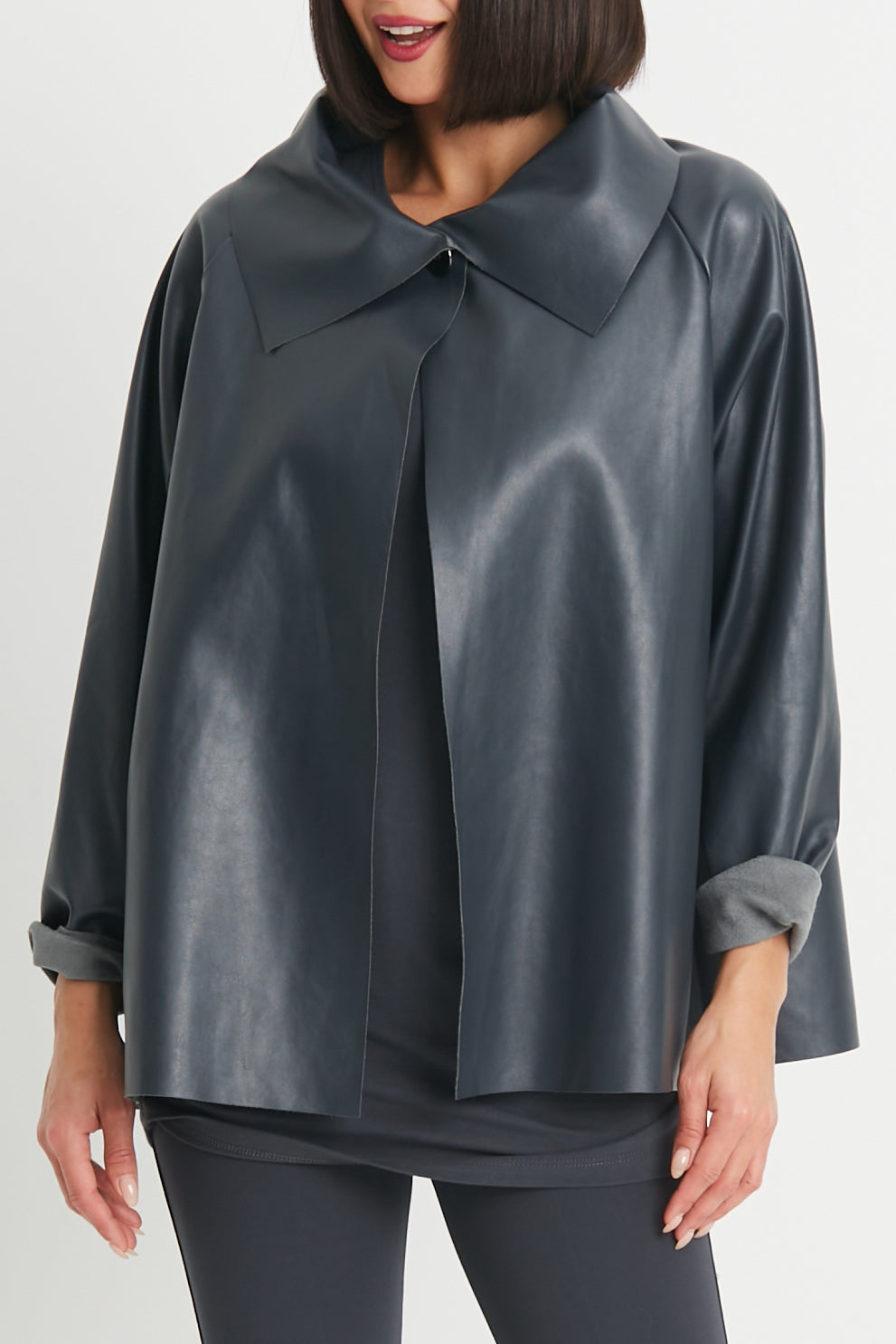 Vegan Leather Shirttail Jacket
