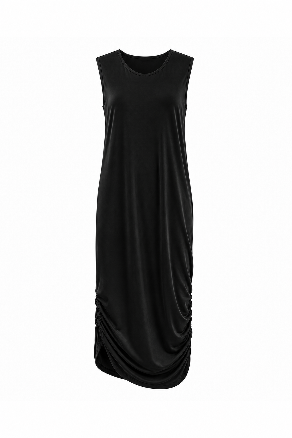 Cotton Lycra Ruched Tank Dress - Black