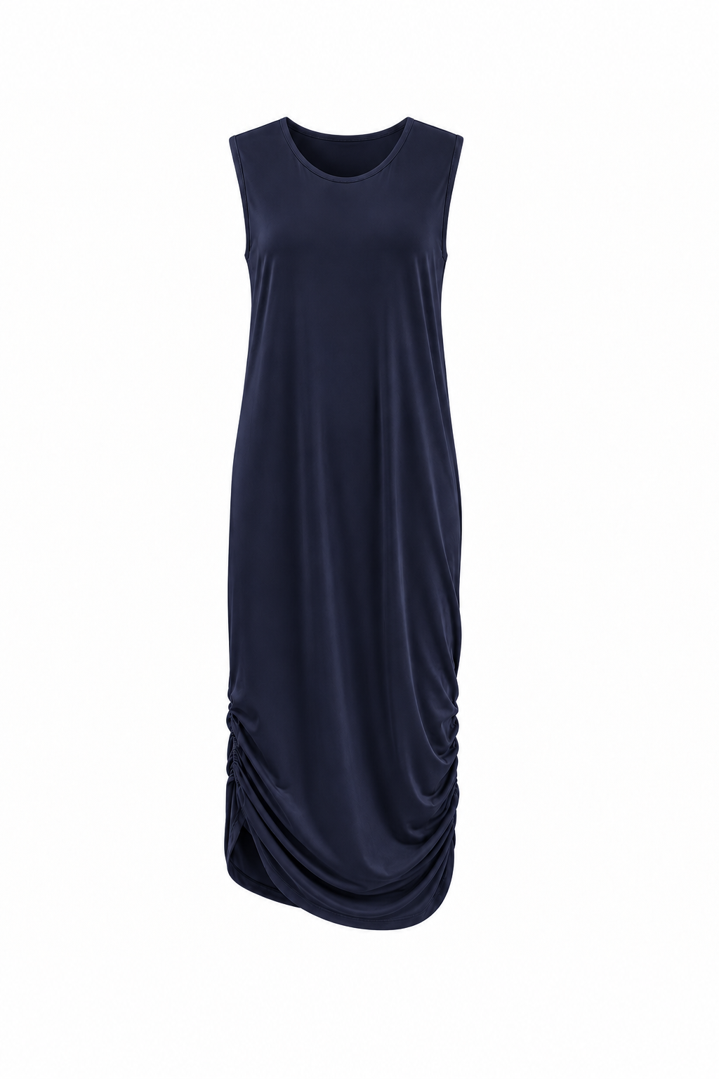 Cotton Lycra Ruched Tank Dress - Midnight